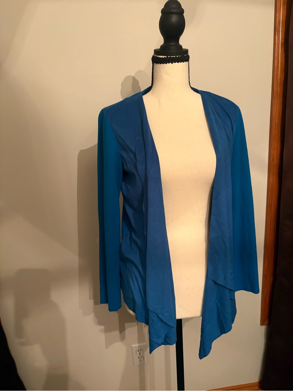 Open-Front Draped Cardigan in Teal Blue